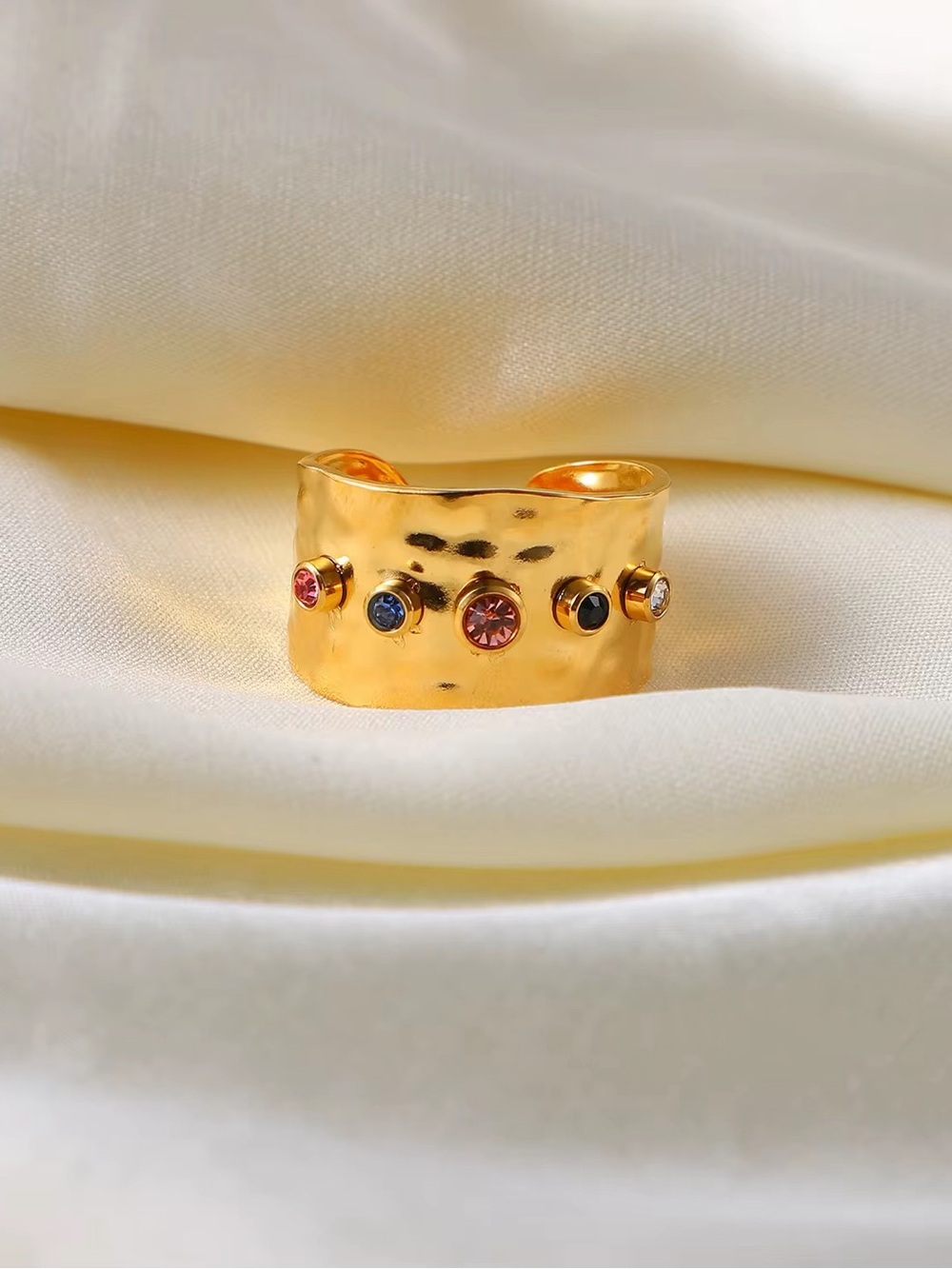 18K Gold Plated Adjustable Multicolour Cubic Zirconia Ring